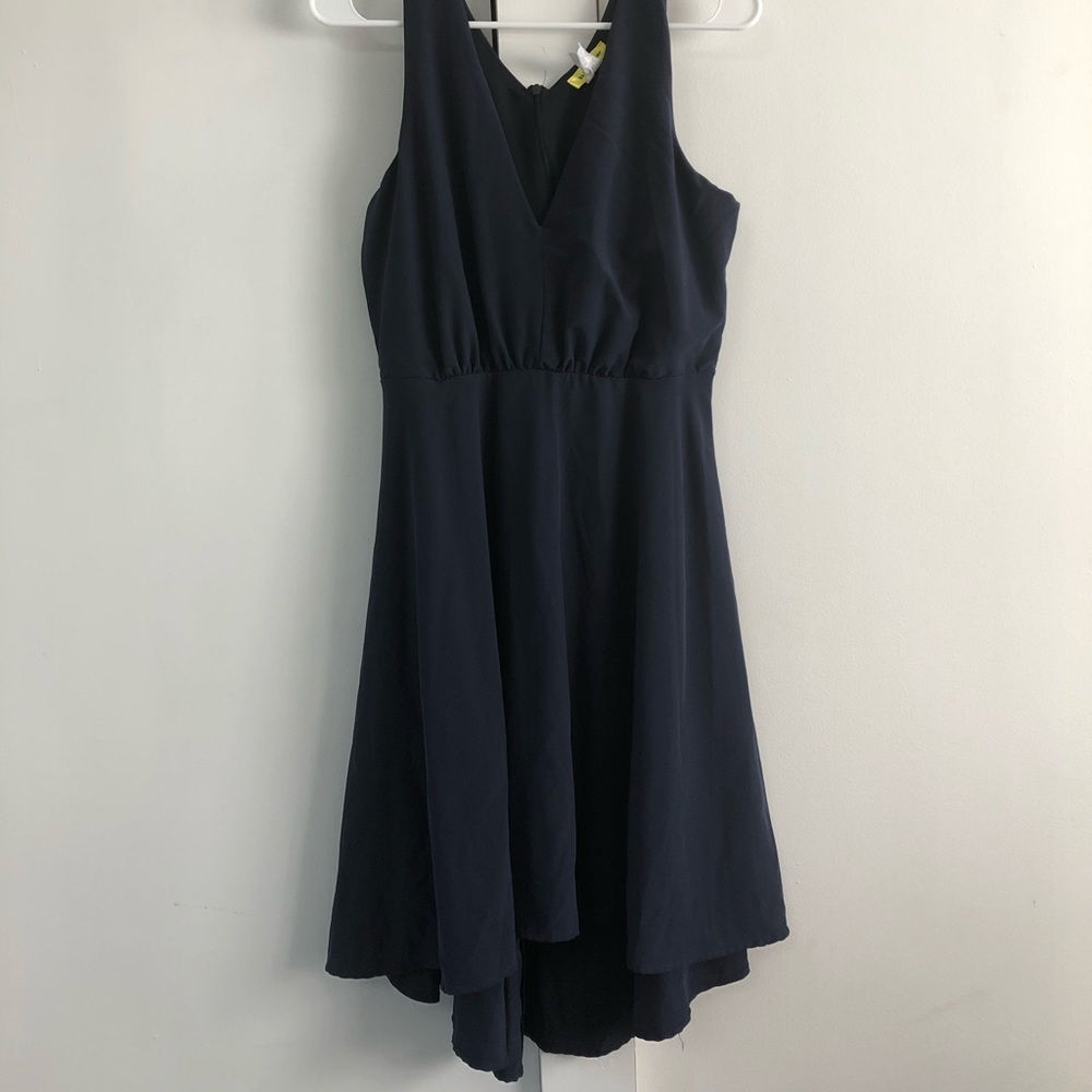 Yellow Star ModCloth high low hem navy dress